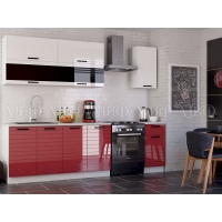 Кухонный гарнитур Техно-3 New 2,0 Белый глянец/Красный металлик